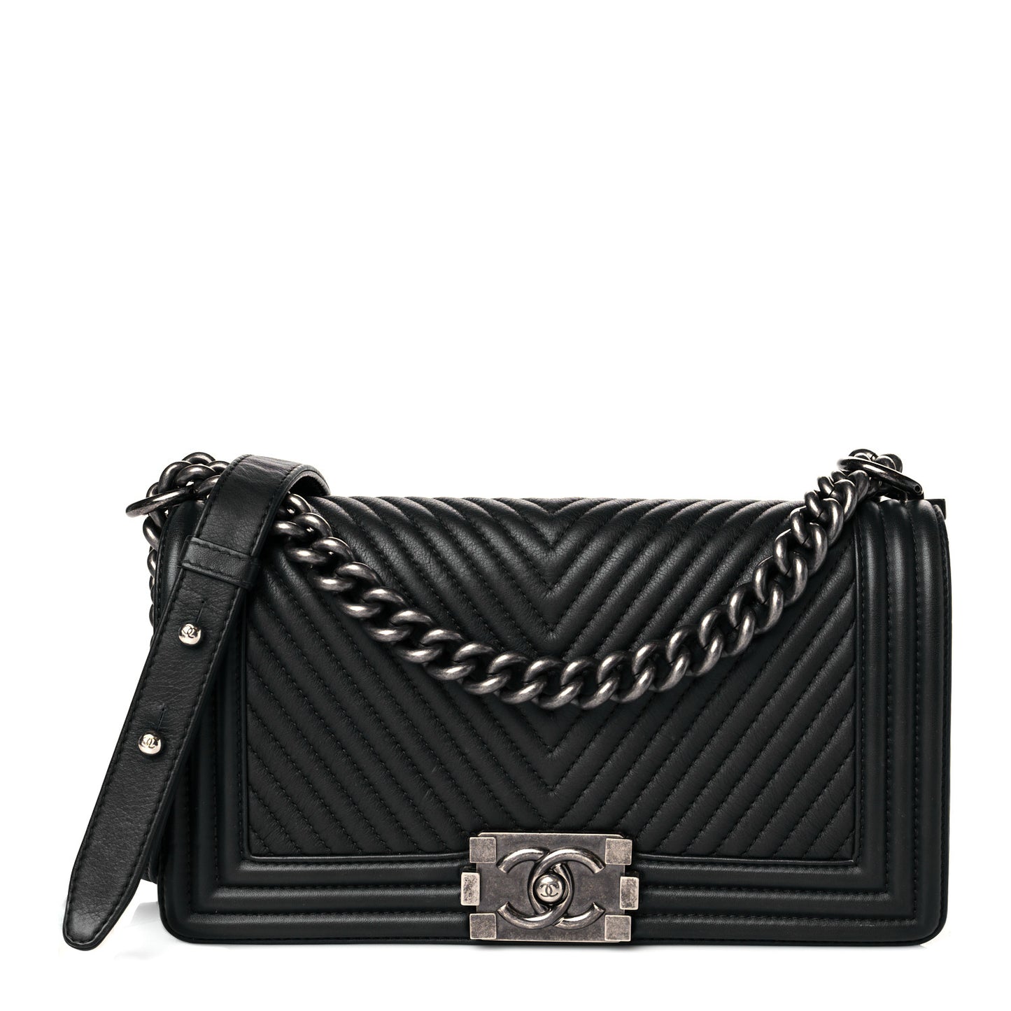 Lambskin Chevron Quilted Medium Boy Flap Black