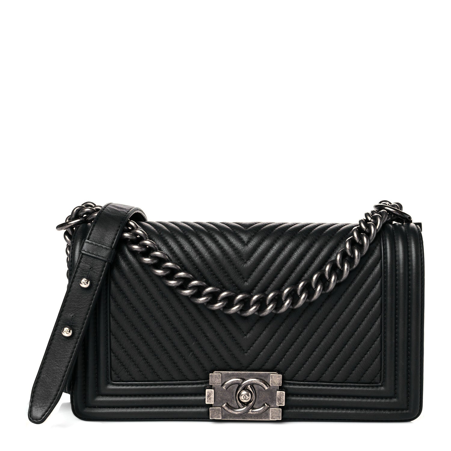 Chanel Lambskin Chevron Quilted Medium Boy Flap Black 2 of 11
