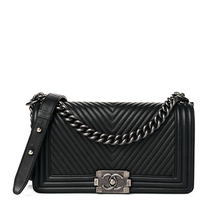 Chanel Lambskin Chevron Quilted Medium Boy Flap Black 2 of 11