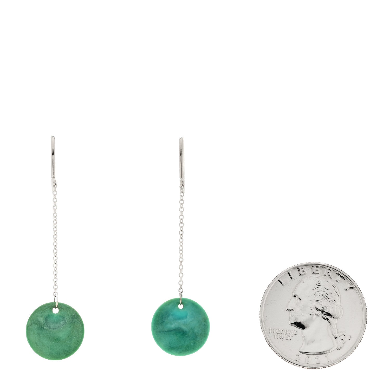 Tiffany Sterling Silver Turquoise Elsa Peretti Disc Drop Earrings 2 of 4