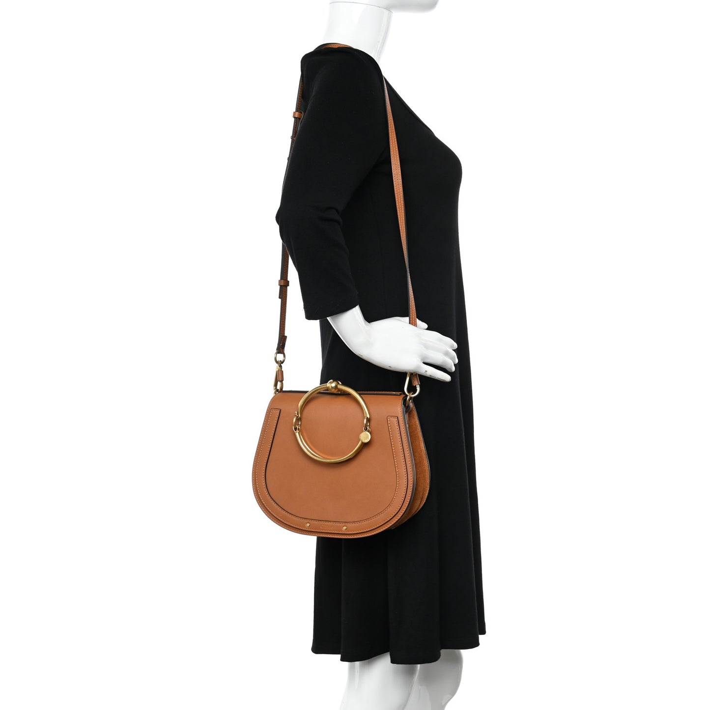 Calfskin Suede Medium Nile Bracelet Bag Caramel
