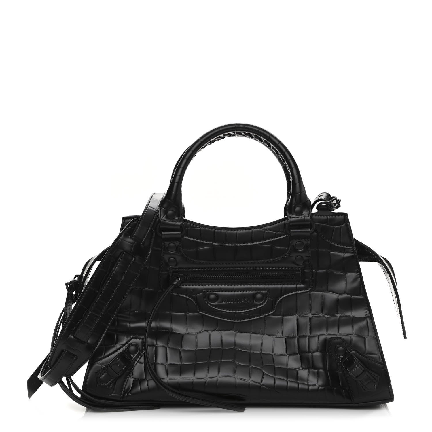Balenciaga Semi Shiny Calfskin Crocodile Embossed Neo Classic Black Hardware S City Black 1 of 9