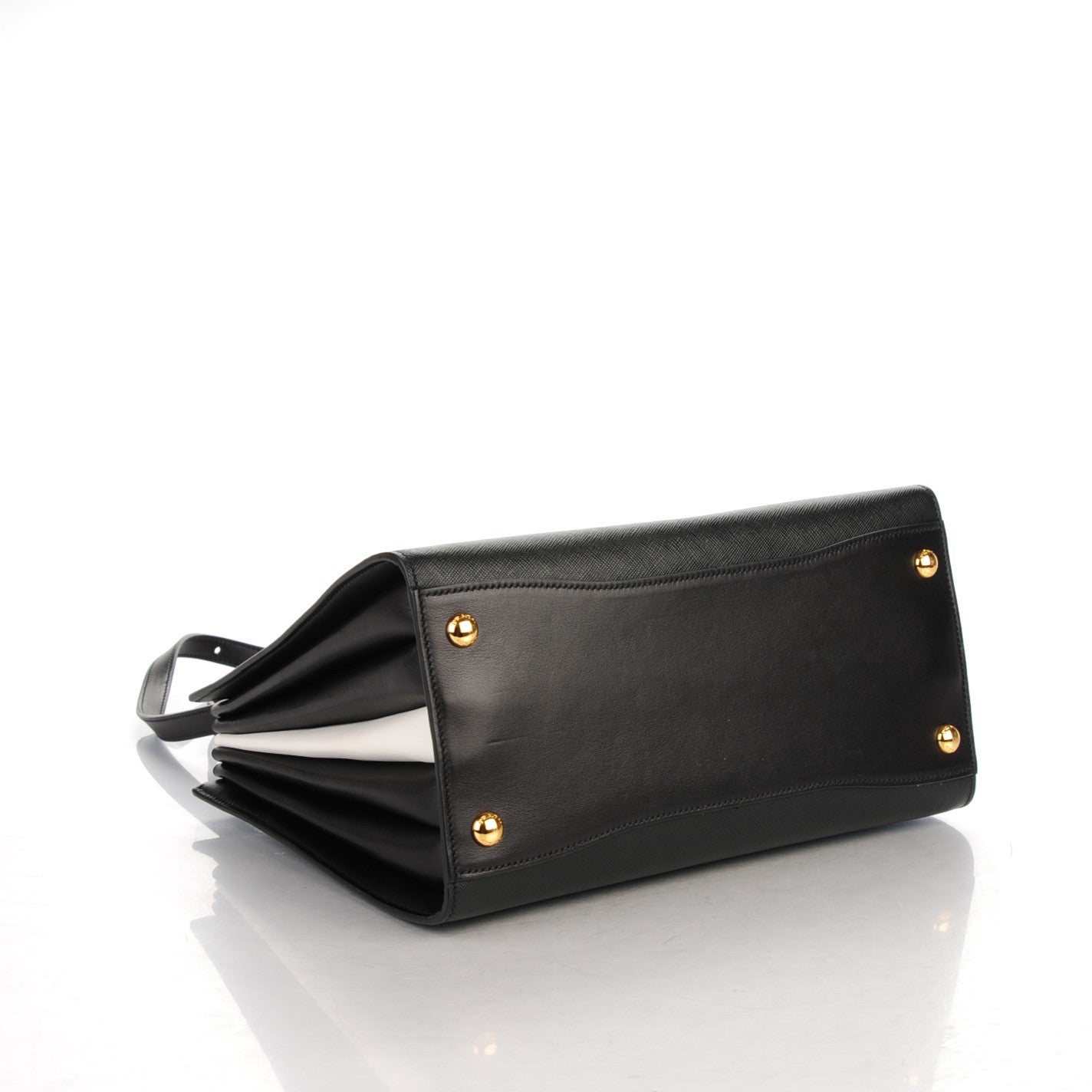 Prada Saffiano Calfskin Bibliothèque Top Handle Nero Black Bianco 4 of 7