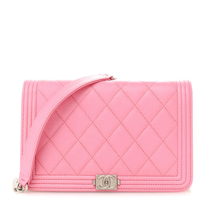 Chanel Caviar Quilted Boy Wallet On Chain WOC Pink 1 of 14