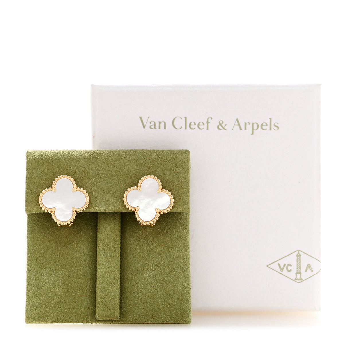18K Yellow Gold Mother of Pearl Vintage Alhambra Earrings