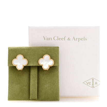 Van Cleef & Arpels 18K Yellow Gold Mother of Pearl Vintage Alhambra Earrings 5 of 5