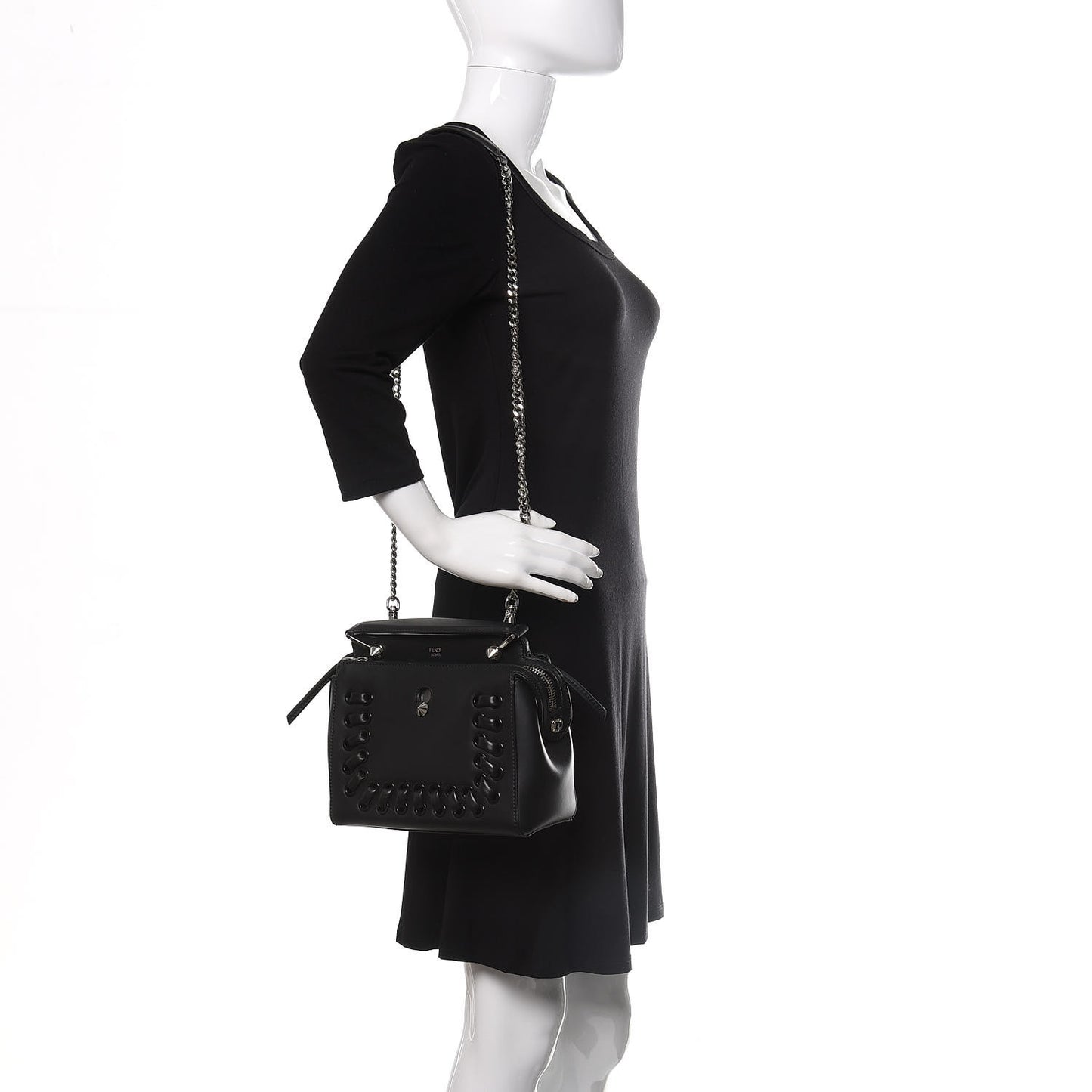 Vitello Baltico Dolce Nappa Lace Up Small Dotcom Click Chain Satchel Black