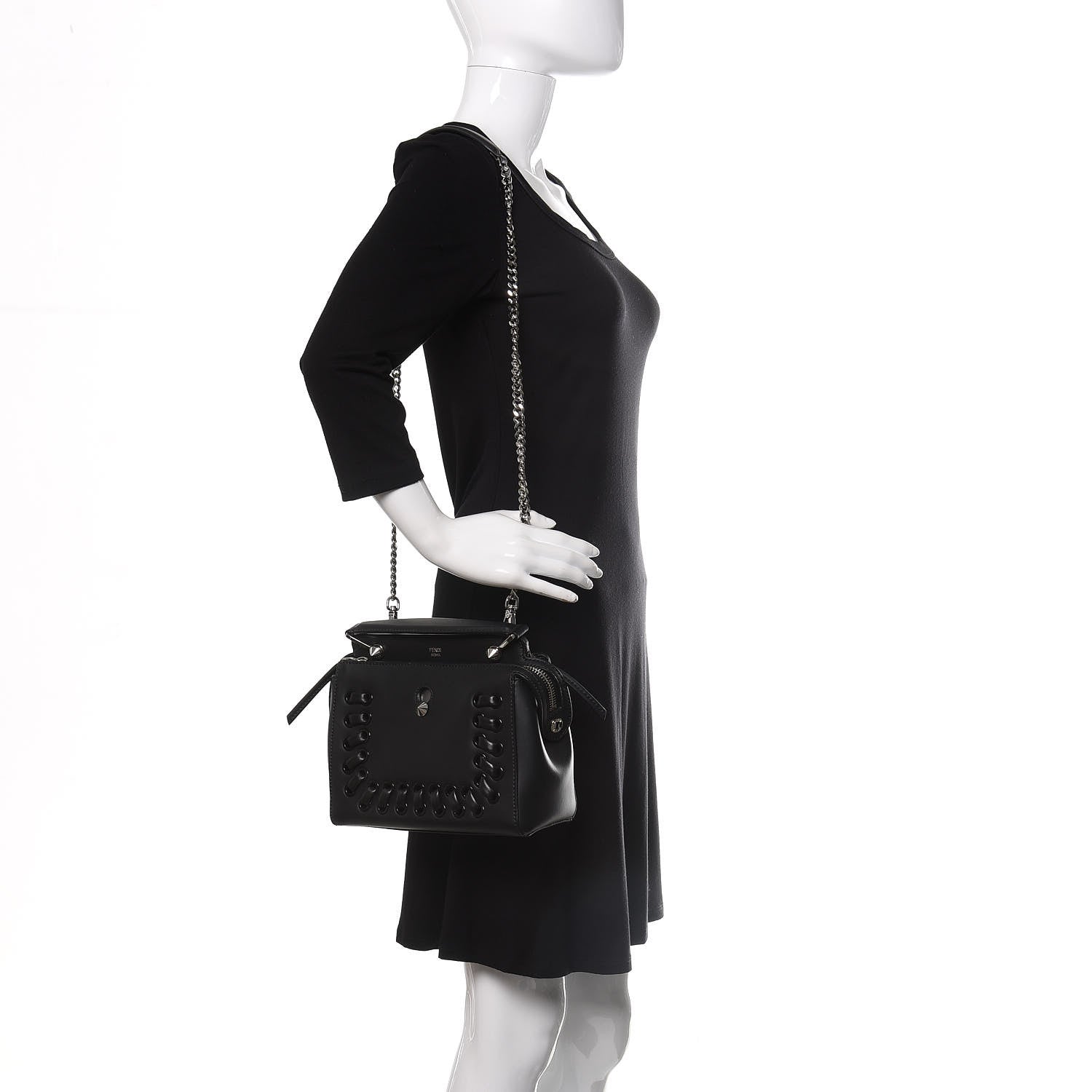 Fendi Vitello Baltico Dolce Nappa Lace Up Small Dotcom Click Chain Satchel Black 2 of 9