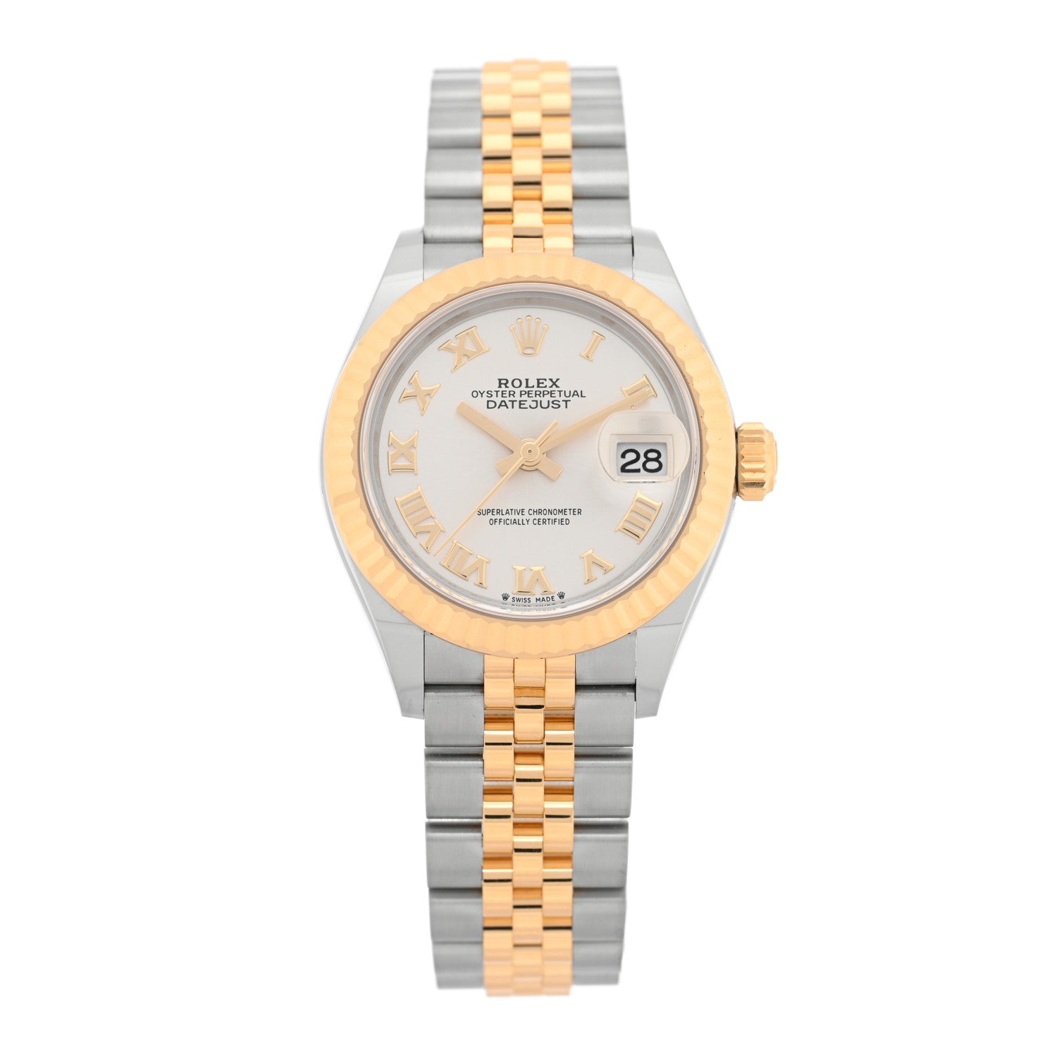Rolex Stainless Steel 18K Yellow Gold 28mm Oyster Perpetual Datejust Watch Silver Roman 279173 1 of 4