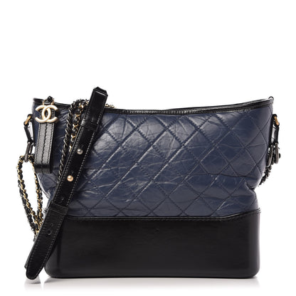 Chanel Aged Calfskin Quilted Medium Gabrielle Hobo Navy Black 1 of 9