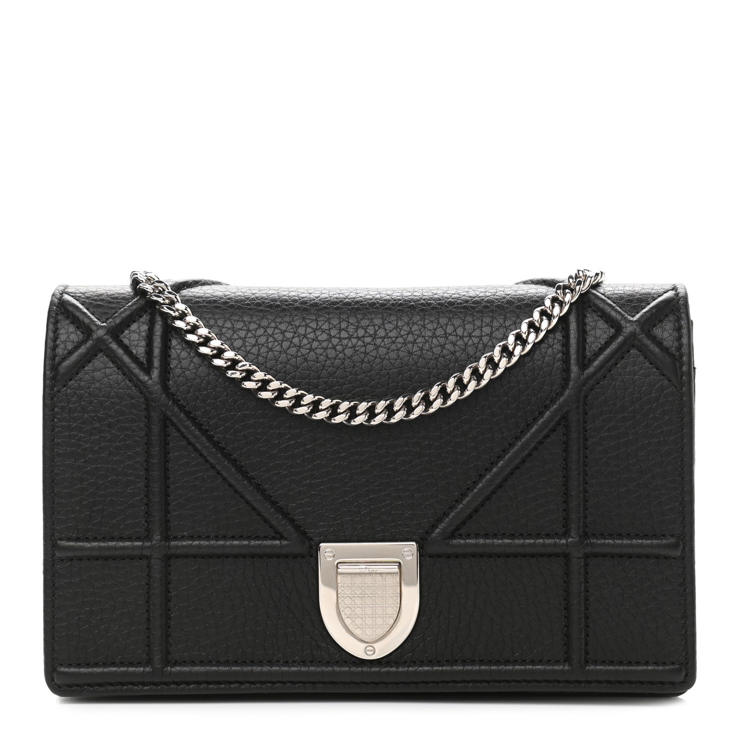 Grained Calfskin Diorama Wallet on Chain Pouch Black