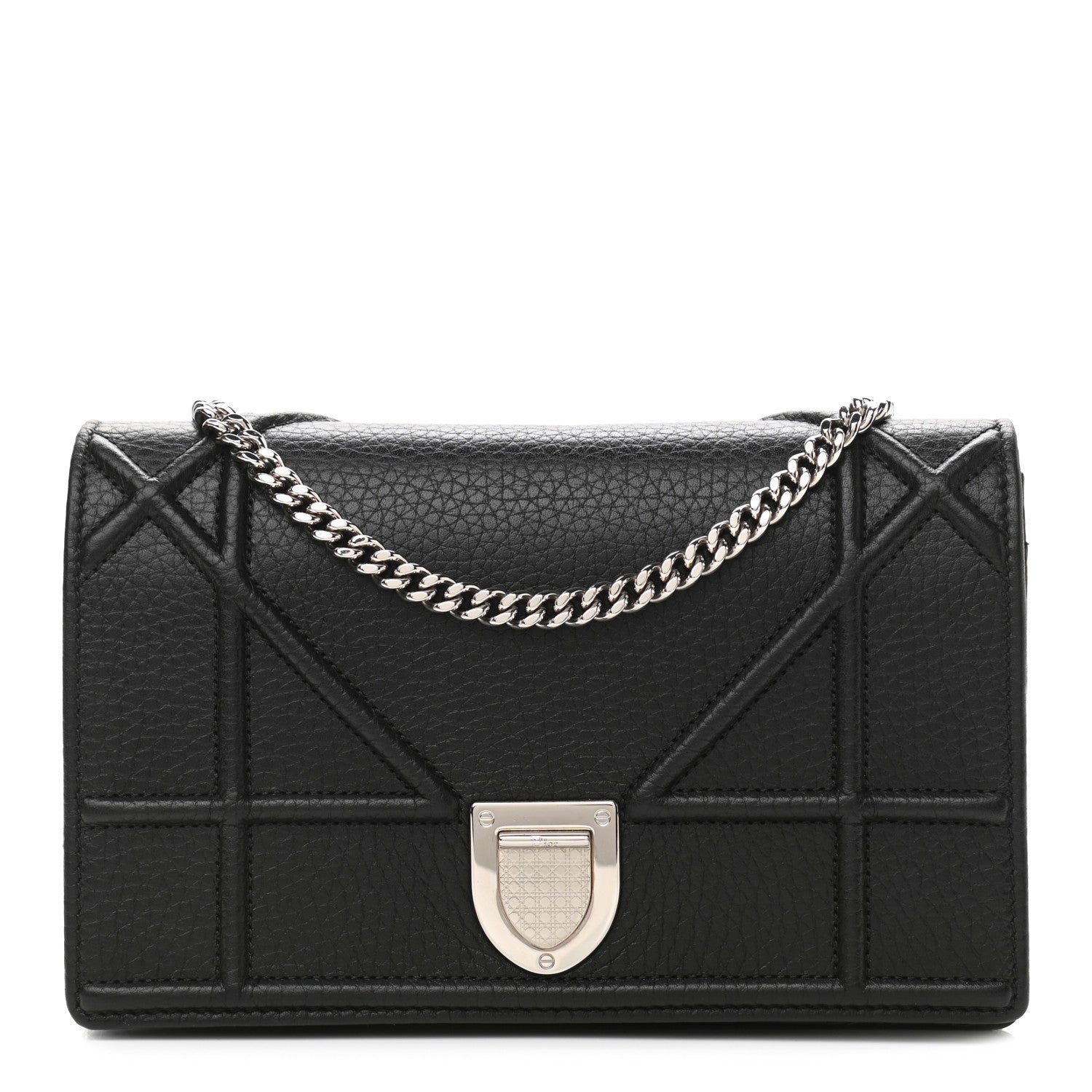 Christian Dior Grained Calfskin Diorama Wallet on Chain Pouch Black 1 of 10