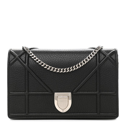 Christian Dior Grained Calfskin Diorama Wallet on Chain Pouch Black 1 of 10