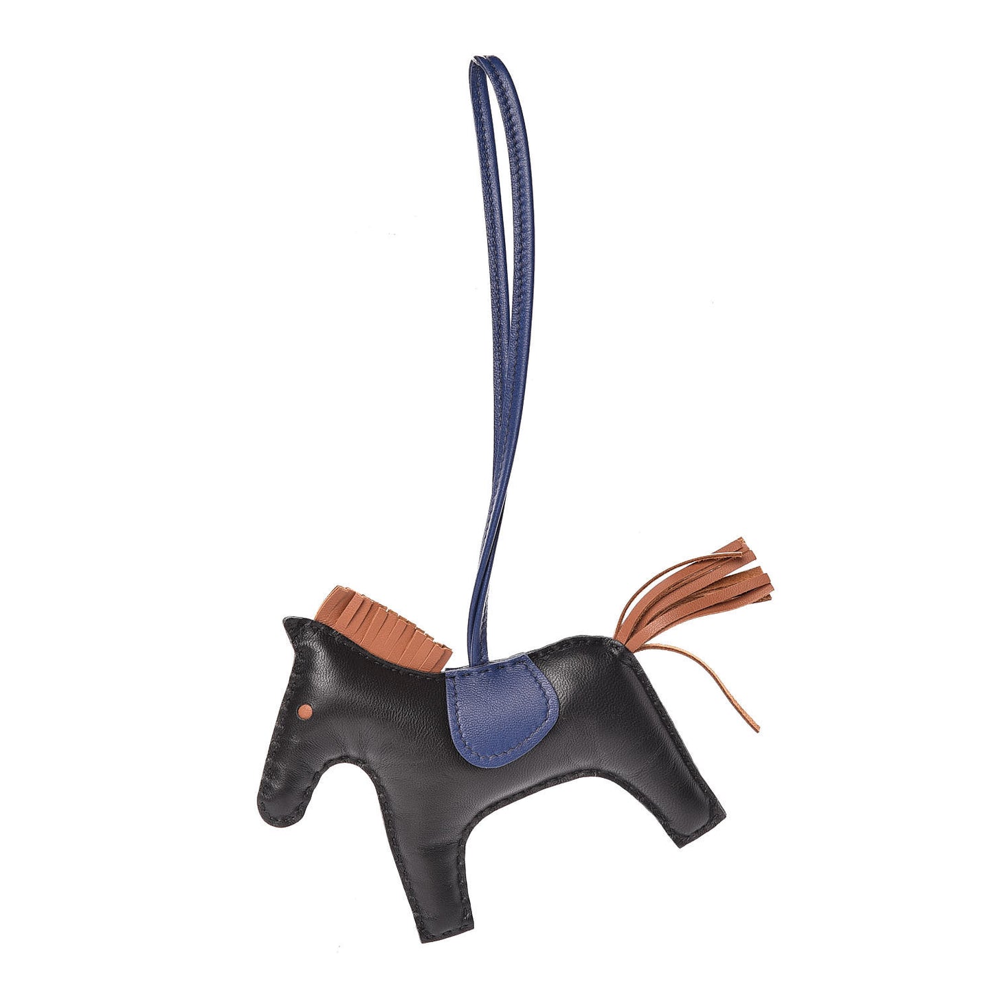 Milo Lambskin Grigri Rodeo Horse Bag Charm MM Black Bleu Saphir Gold