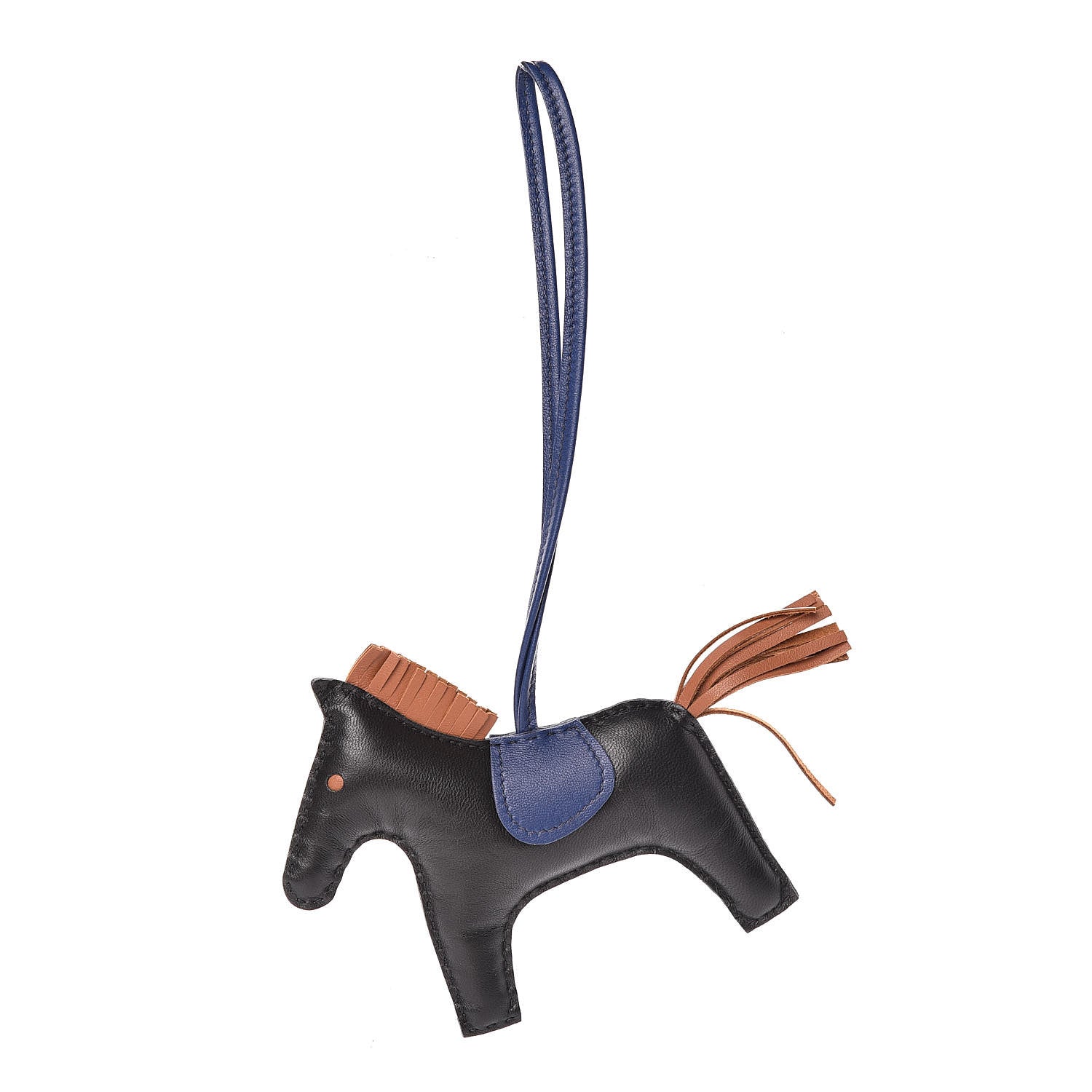 Hermes Milo Lambskin Grigri Rodeo Horse Bag Charm MM Black Bleu Saphir Gold 1 of 5