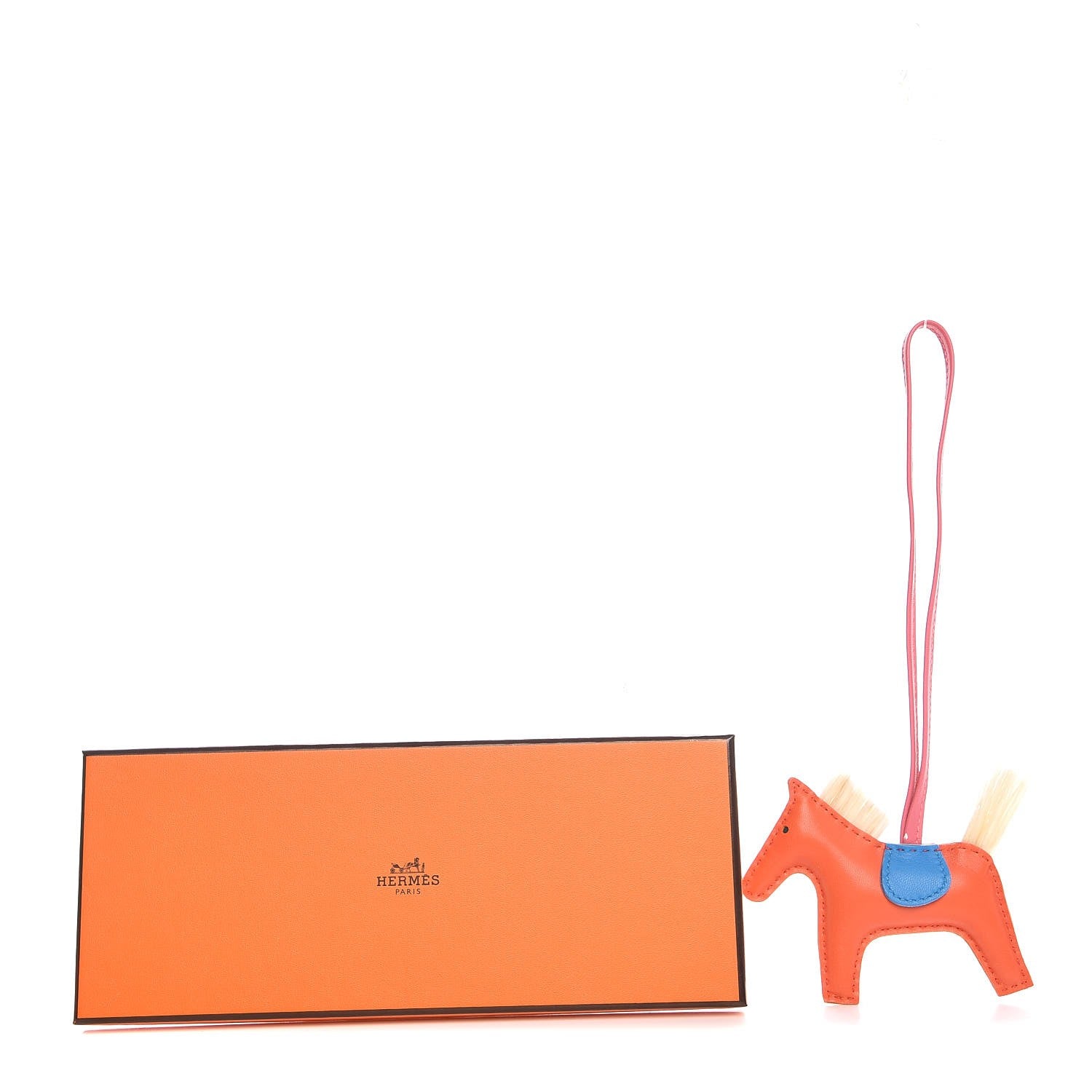 Hermes Milo Lambskin Horsehair Grigri Rodeo Horse Bag Charm PM Orange Poppy Bleu Zanzibar Rose Azalee 4 of 4