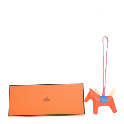 Hermes Milo Lambskin Horsehair Grigri Rodeo Horse Bag Charm PM Orange Poppy Bleu Zanzibar Rose Azalee 4 of 4