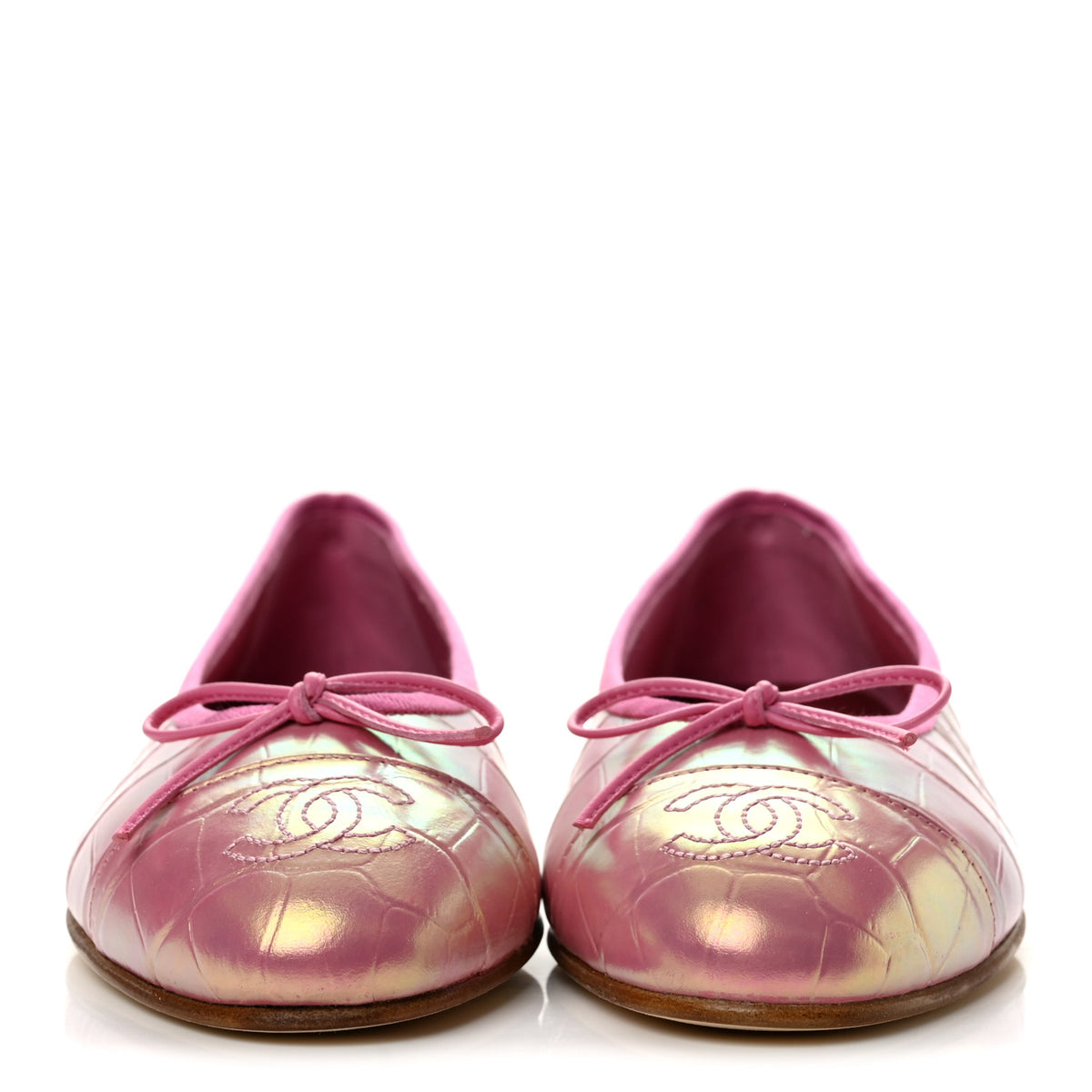 Iridescent Calfskin Crocodile Embossed Ballerina Flats 37 Pink