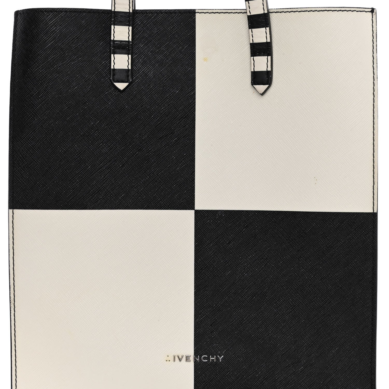 Givenchy Calfskin Logo Checkered Print Stargate Shopper Tote Black White 7 of 16