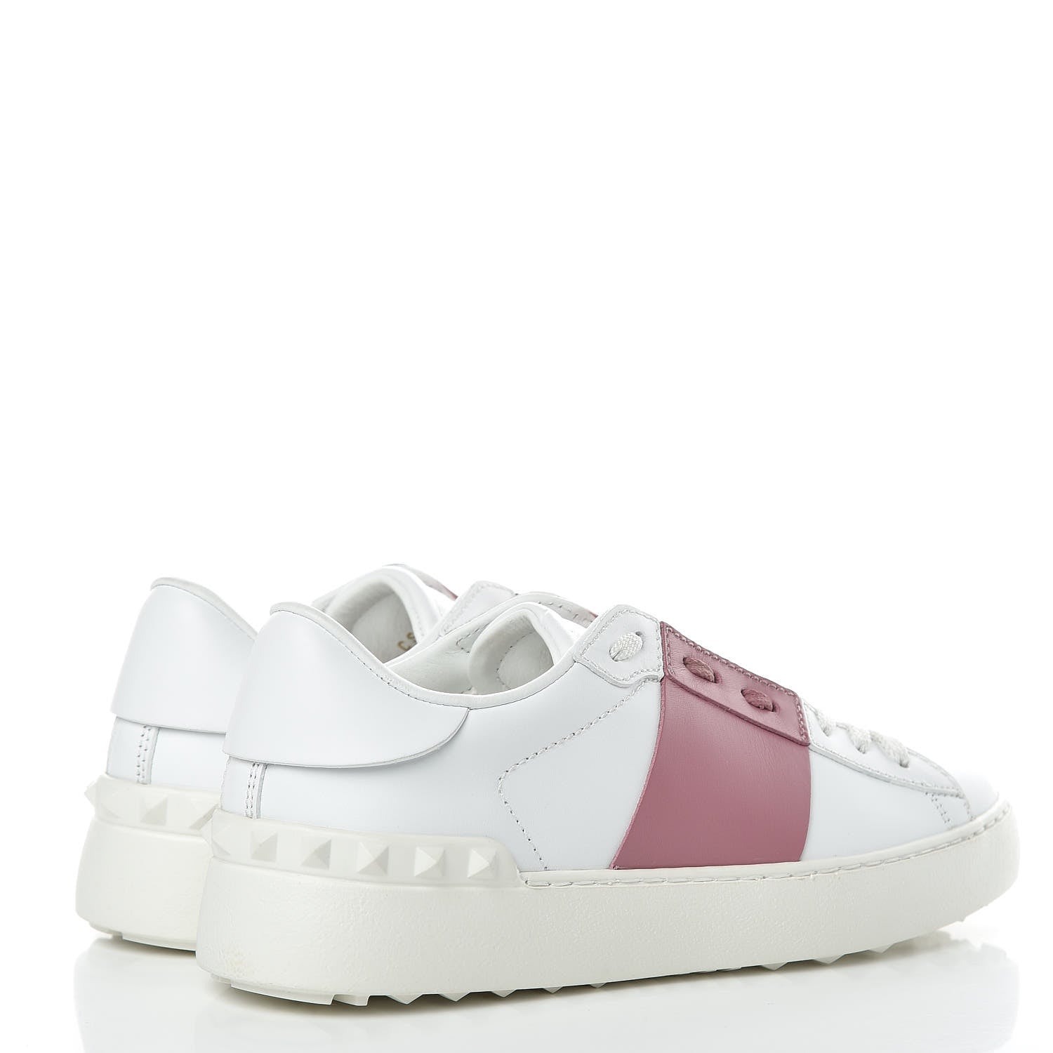 Valentino Garavani Calfskin Rockstud Open Sneakers 35.5 White Lipstick 4 of 9
