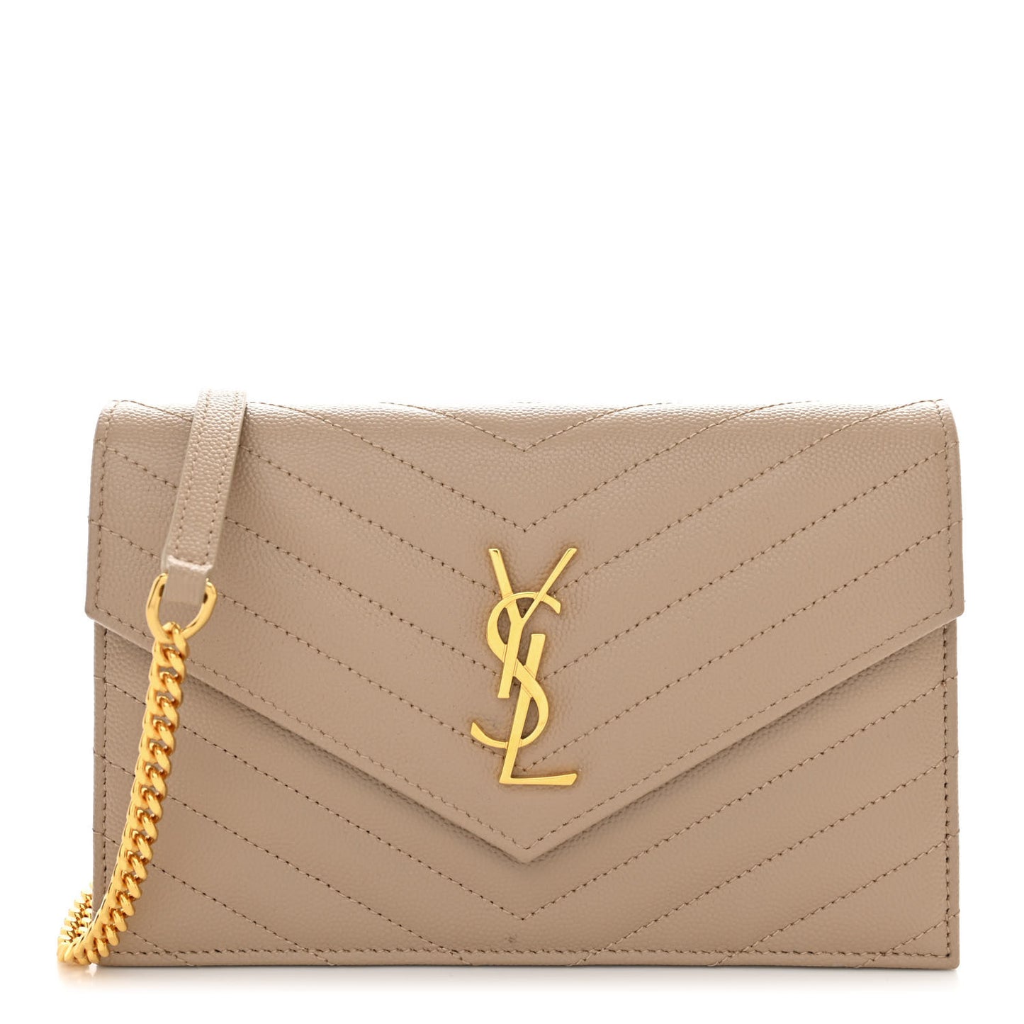 Grain De Poudre Matelasse Chevron Monogram Envelope Chain Wallet Dark Beige