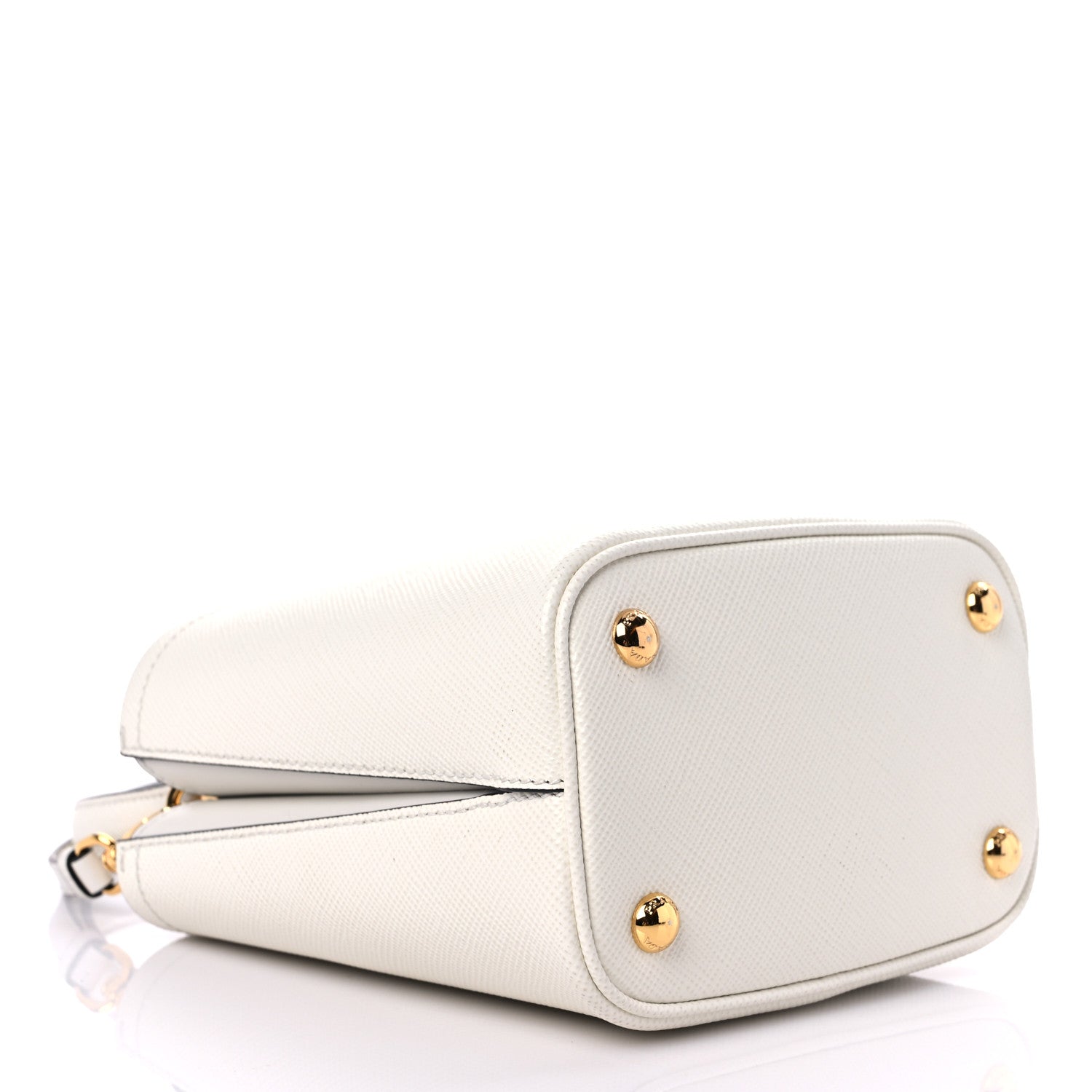 Prada Saffiano Cuir Calfskin Small Panier Bucket Bag White Black 4 of 11
