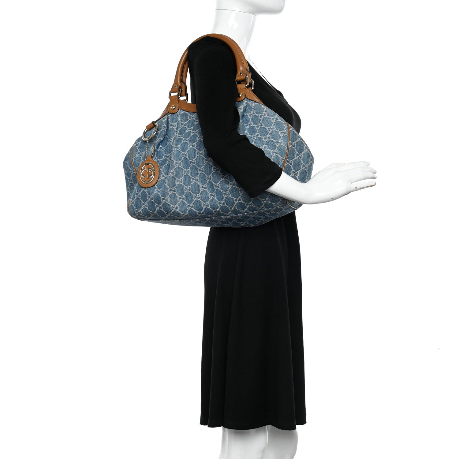 Gucci Denim Monogram Medium Sukey Tote Blue 2 of 20