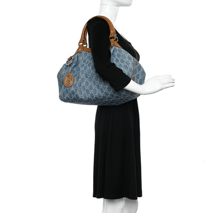 Gucci Denim Monogram Medium Sukey Tote Blue 2 of 20