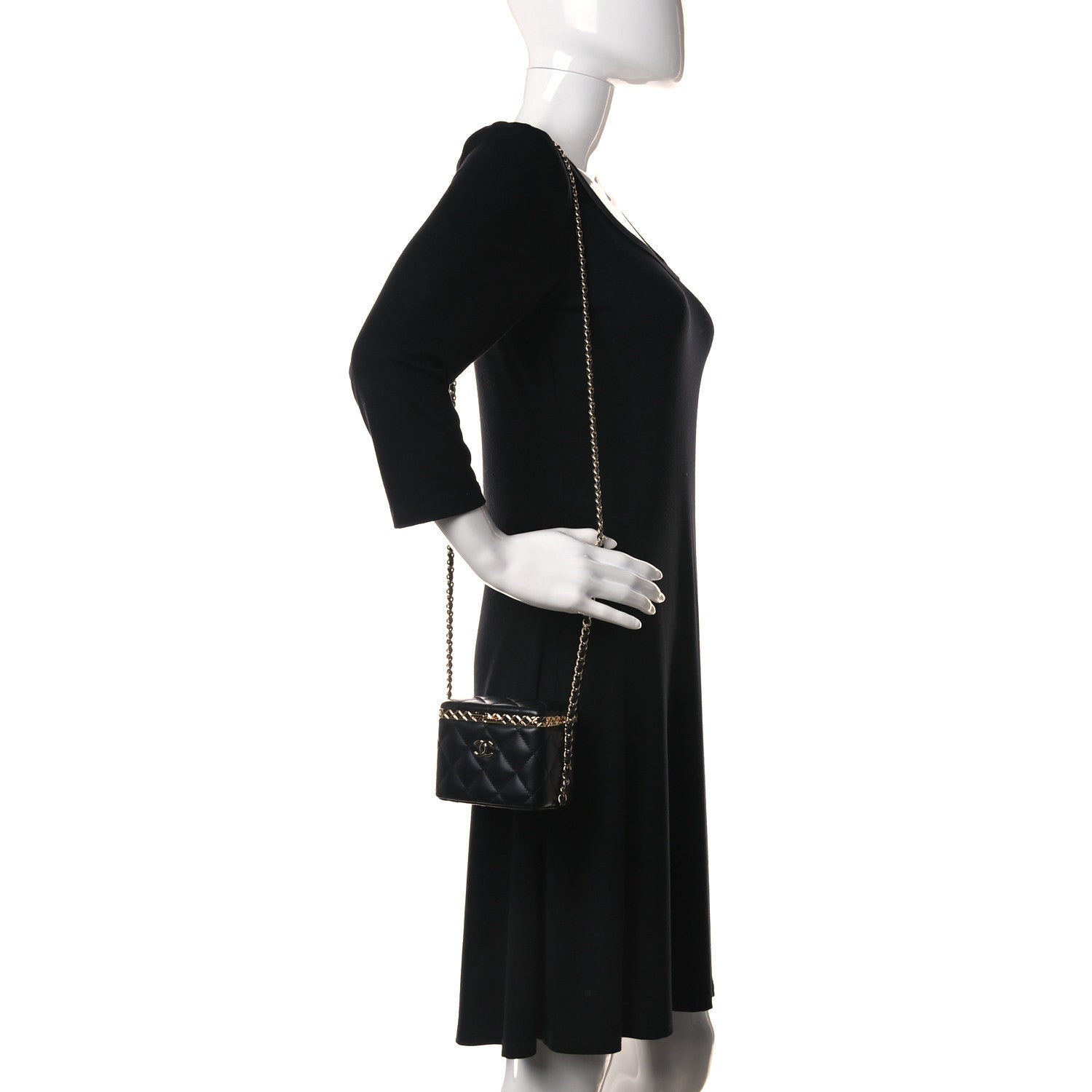 Chanel Metal Lambskin Quilted Small Vanity With Chain Black 2 of 10