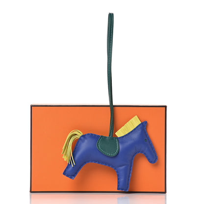Hermes Milo Lambskin Grigri Rodeo Horse Bag Charm MM Bleu Electrique Malachite Lime 5 of 5