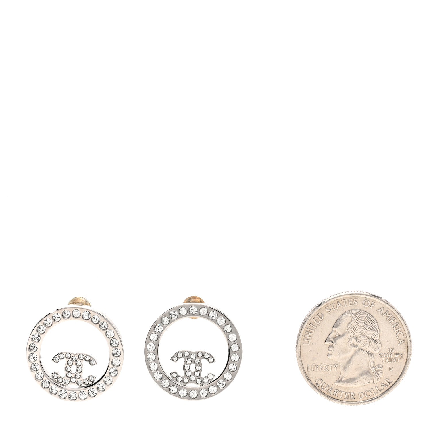 Chanel Crystal CC Round Earrings Silver 2 of 4