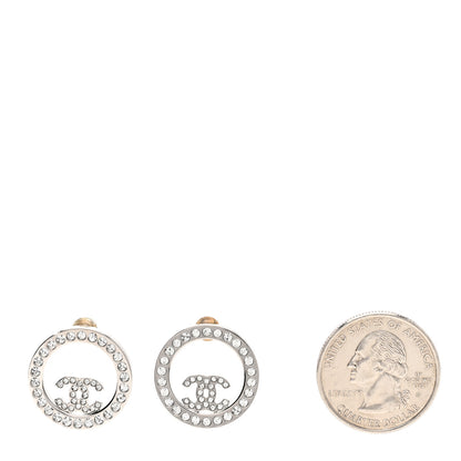 Chanel Crystal CC Round Earrings Silver 2 of 4