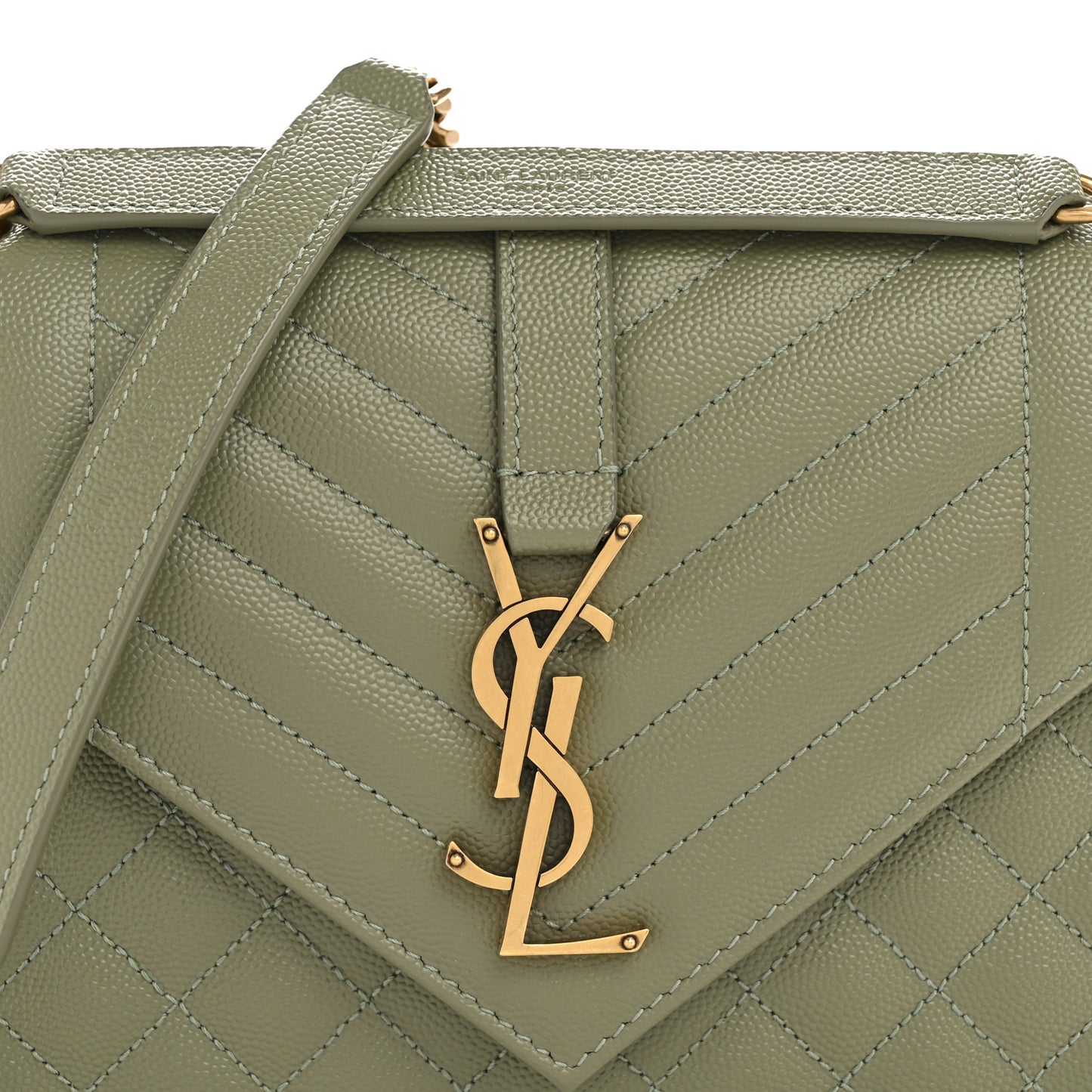 Grain De Poudre Textured Mixed Matelasse Triquilt Medium Monogram Satchel Light Sage