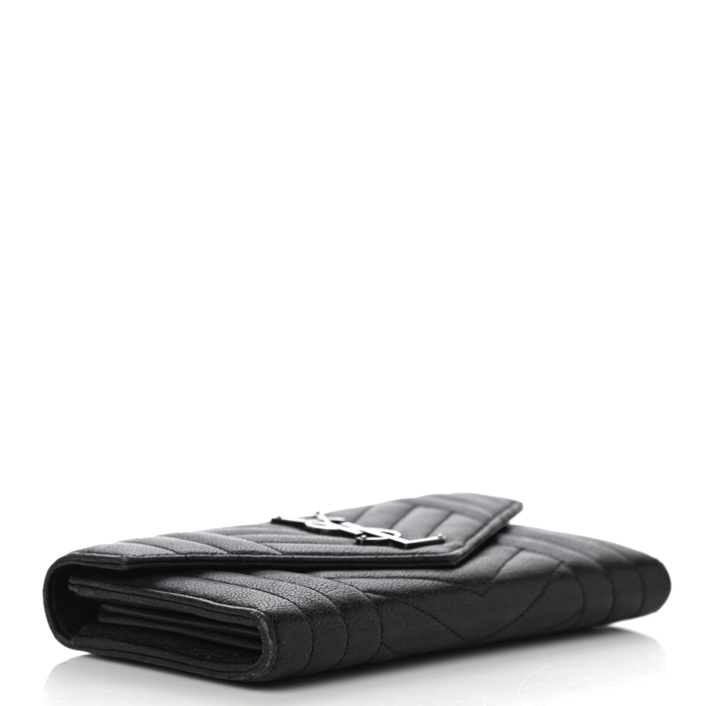 Lambskin Mixed Matelasse Quilted Large Monogram Envelope Wallet Black