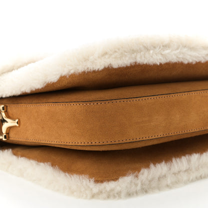 Gucci Suede Shearling Horsebit 1955 Shoulder Bag Brown 9 of 10