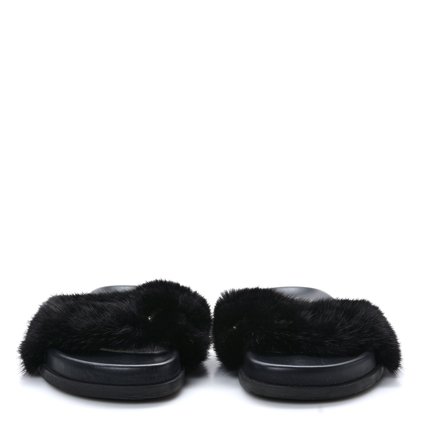 Mink Fur Rockstud Slide Sandals 37.5 Black
