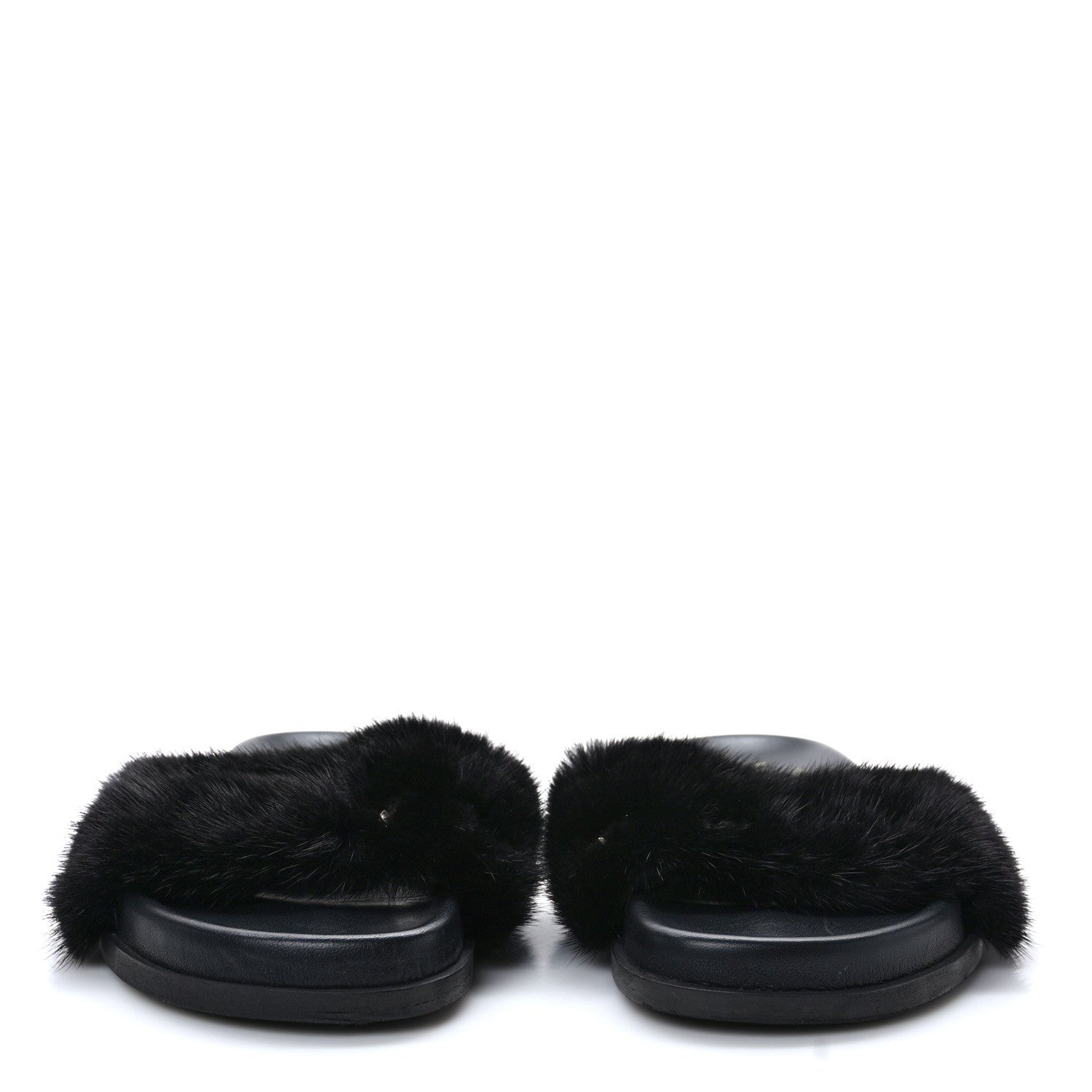 Valentino Garavani Mink Fur Rockstud Slide Sandals 37.5 Black 2 of 8
