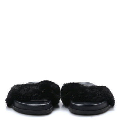 Valentino Garavani Mink Fur Rockstud Slide Sandals 37.5 Black 2 of 8