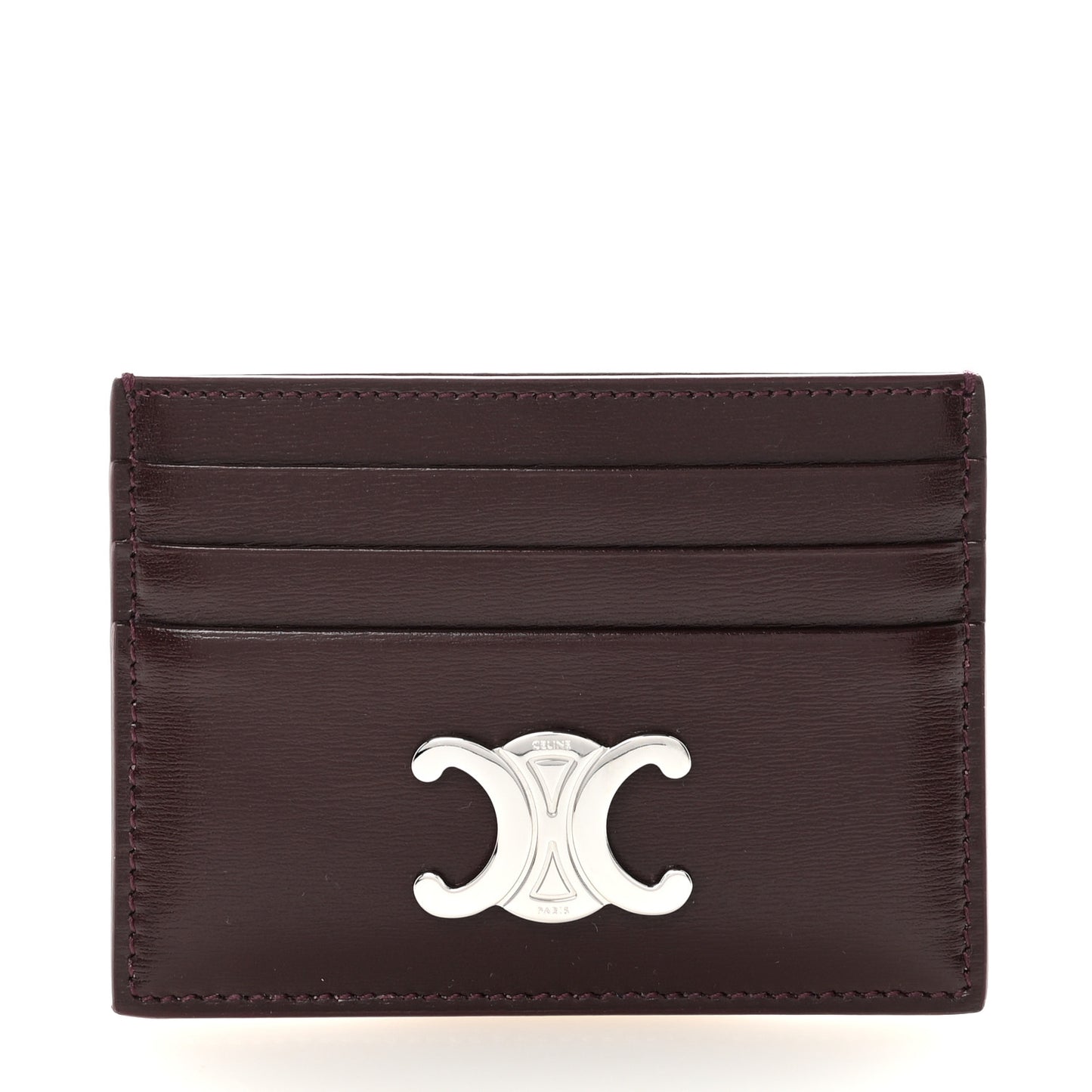 Shiny Calfskin Triomphe Card Holder Deep Burgundy