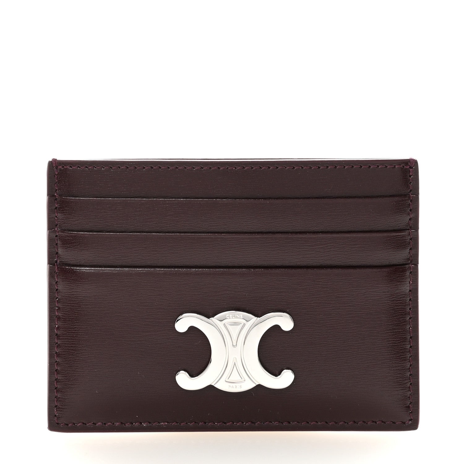 Celine Shiny Calfskin Triomphe Card Holder Deep Burgundy 1 of 8