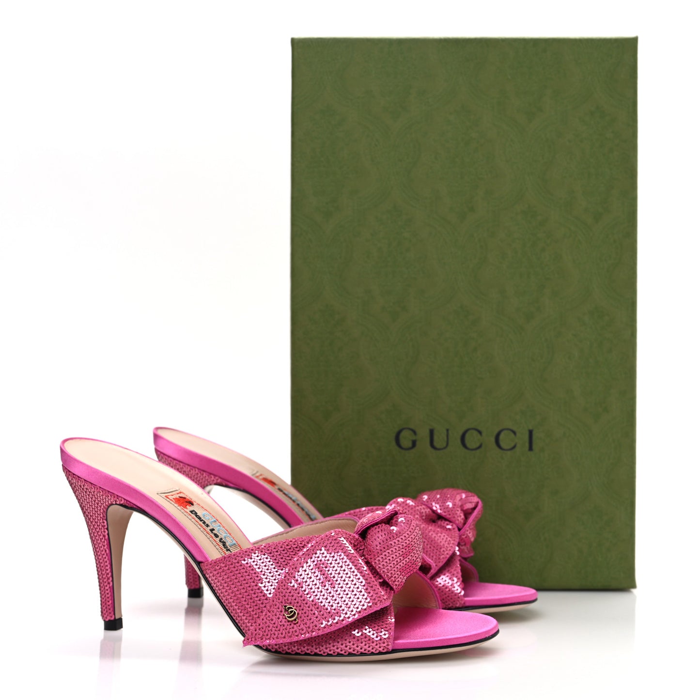 X DANS LE VERT Satin Pailletes Slip On Sandals 37.5 Fuxia Tropical