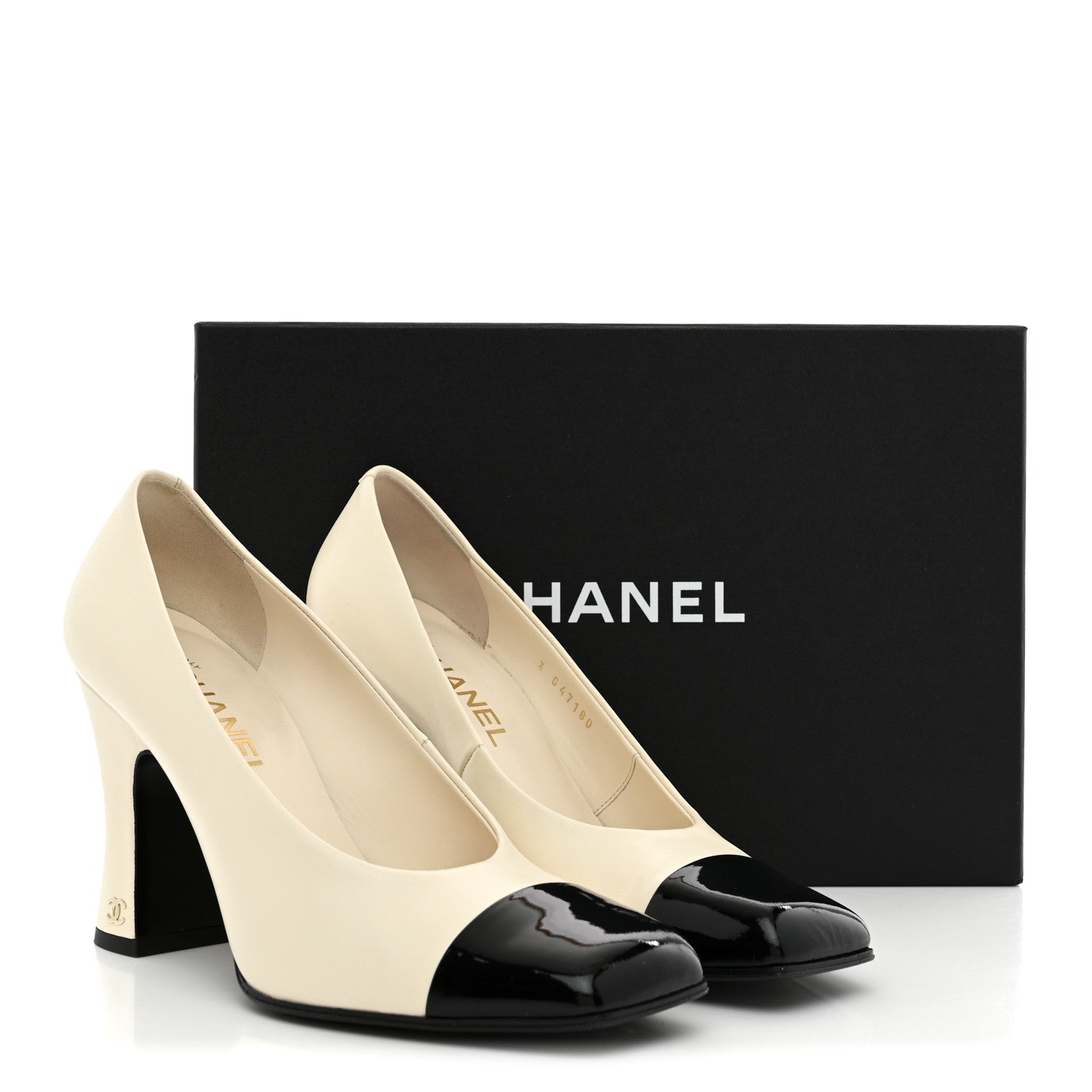 Chanel Lambskin Patent Calfskin Cap Toe Pumps 39.5 Ivory Black 13 of 13