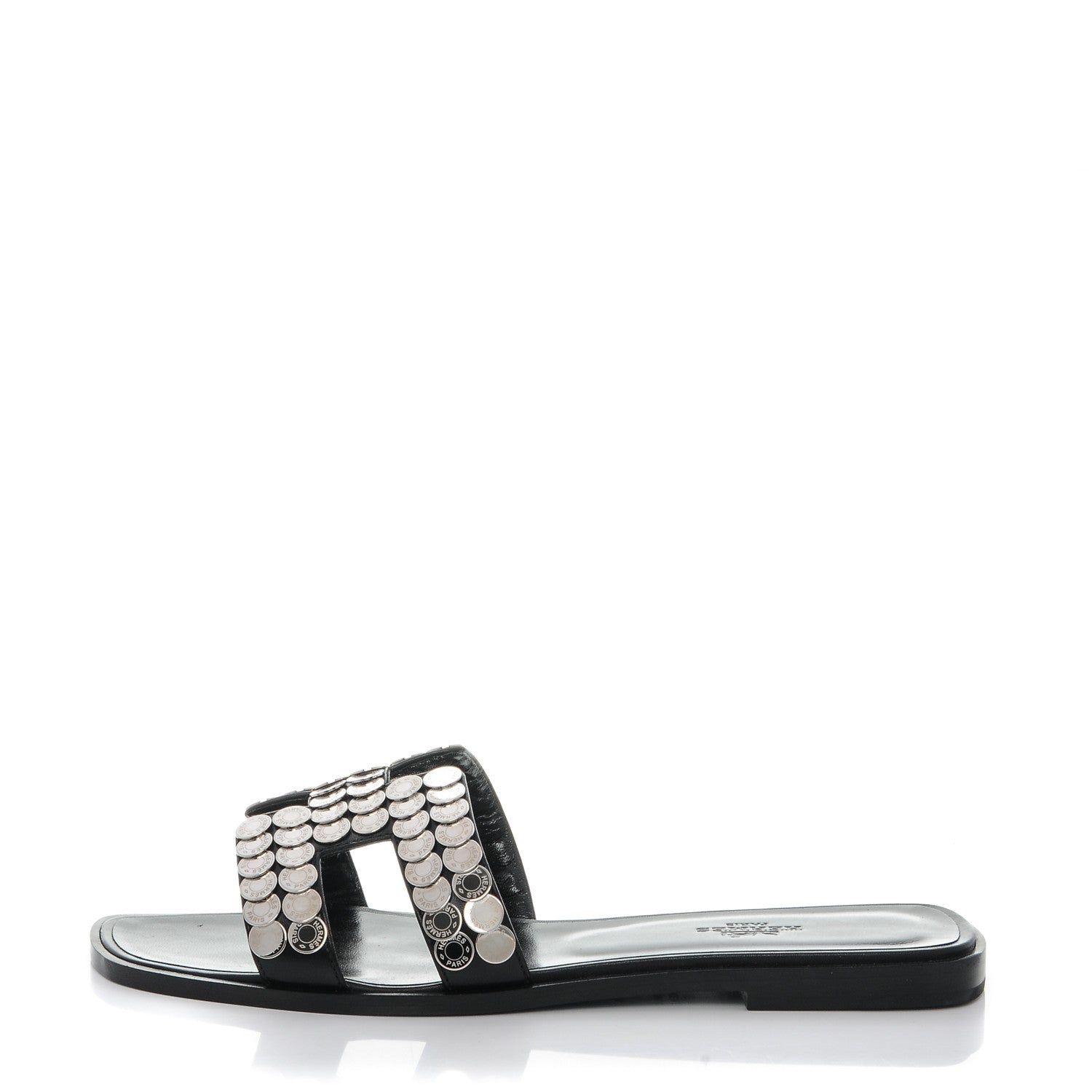 Hermes Box Clou De Selle Oran Sandals 38.5 Black 1 of 8