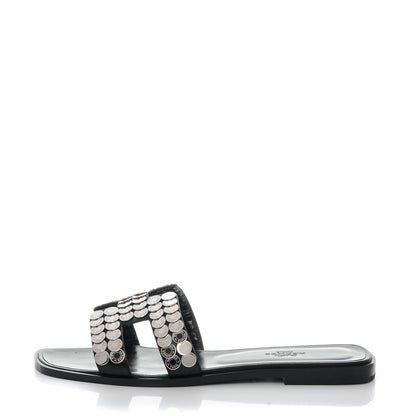 Hermes Box Clou De Selle Oran Sandals 38.5 Black 1 of 8