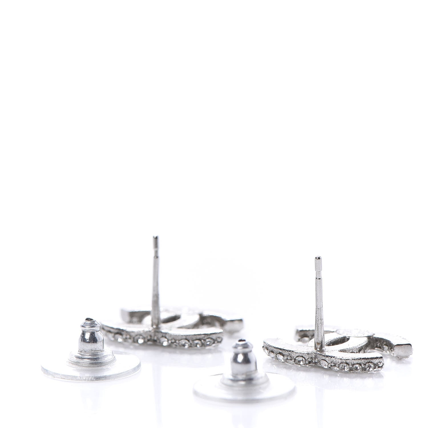 Chanel Crystal Mini CC Earrings Silver 5 of 10