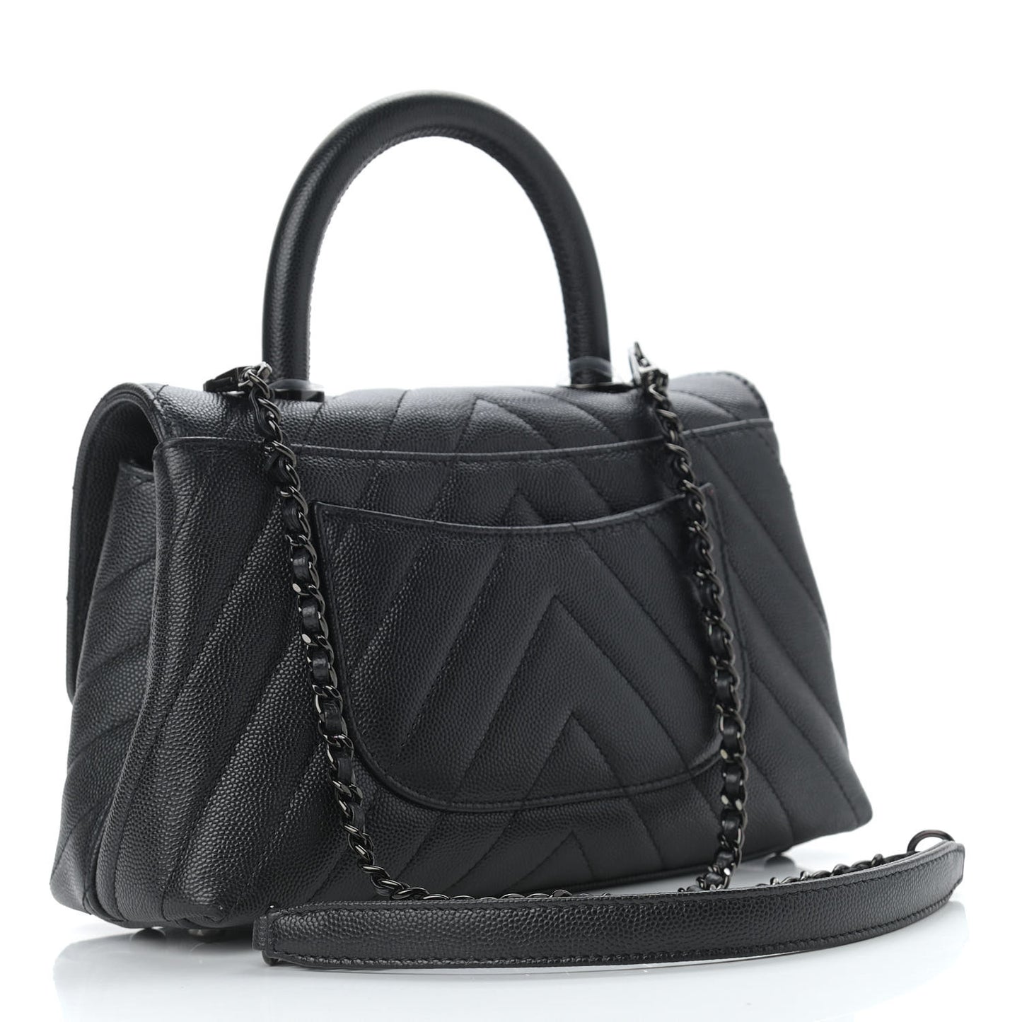 Caviar Chevron Quilted Mini Coco Handle Flap So Black