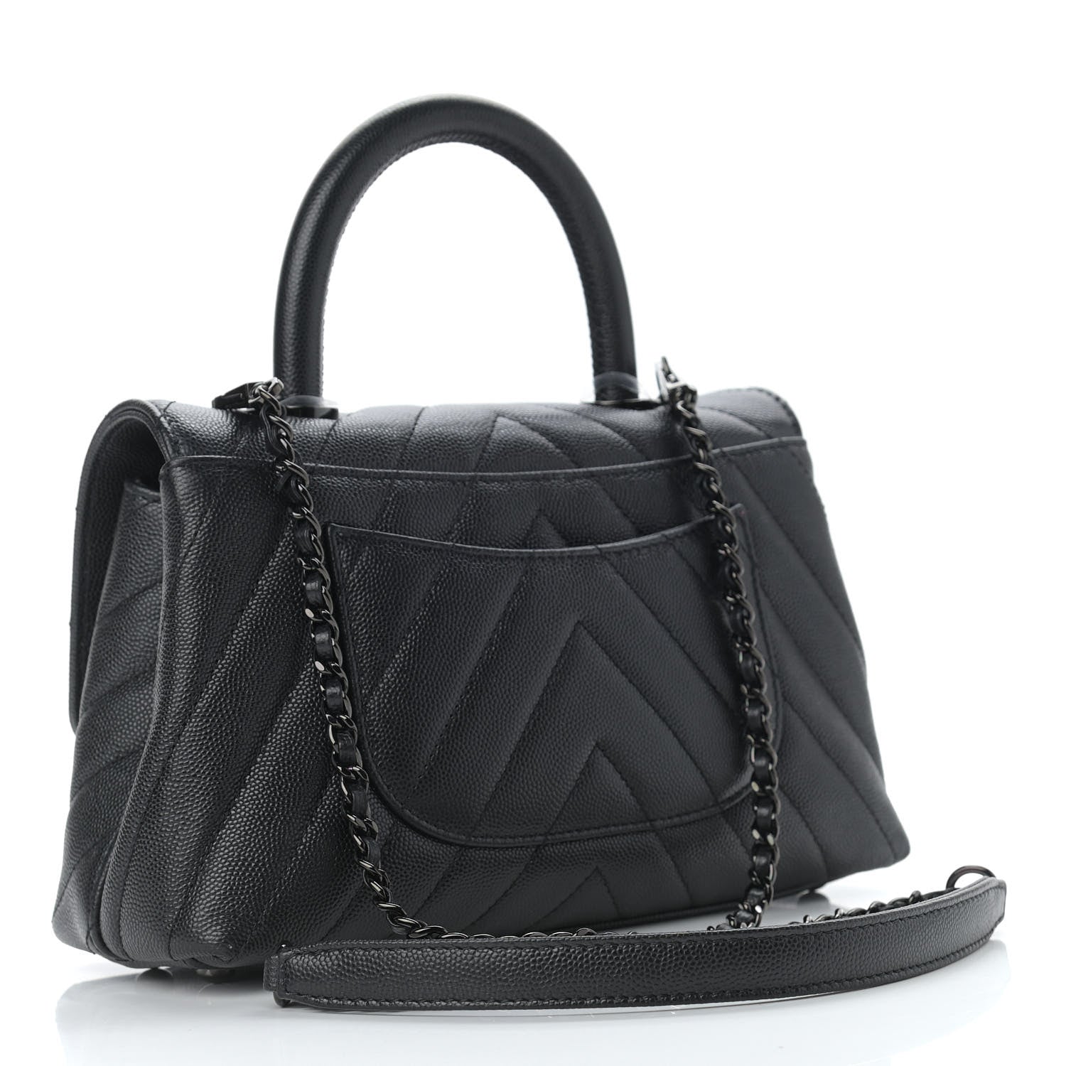 Chanel Caviar Chevron Quilted Mini Coco Handle Flap So Black 3 of 9