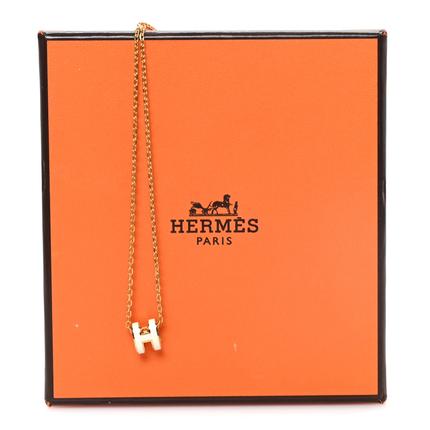 Lacquered Gold Mini Pop H Pendant Necklace White