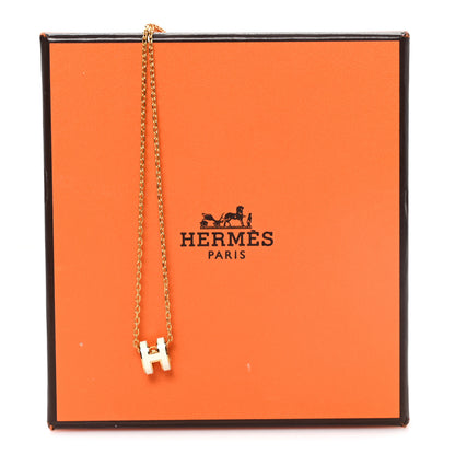 Hermes Lacquered Gold Mini Pop H Pendant Necklace White 6 of 6