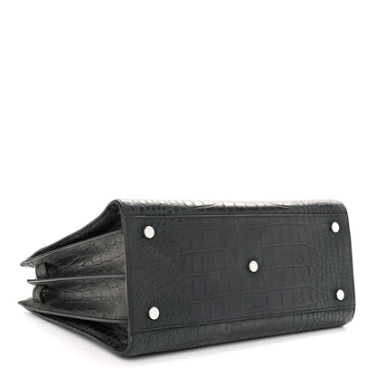 Saint Laurent Calfskin Crocodile Embossed Small Sac de Jour Dusty Black 4 of 9